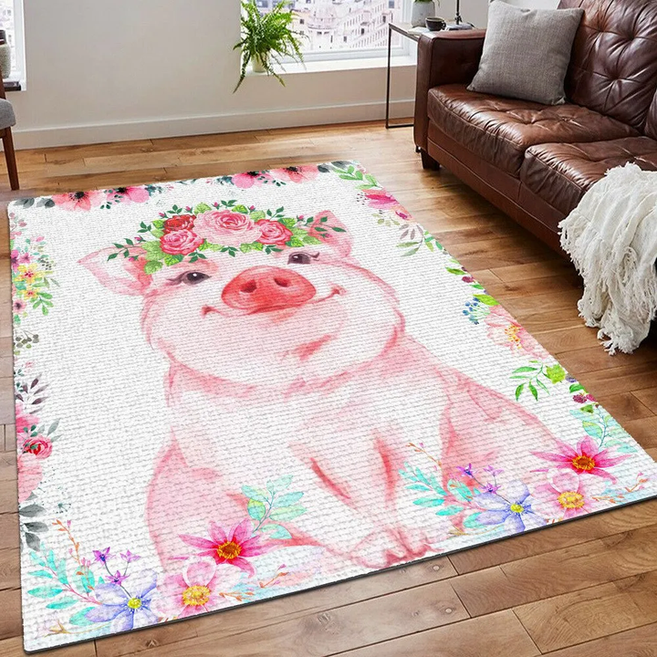 Cute Chibi Pig Area Rug, Chibi Pib Rug, Super Cute Pig Printing Floor Mat Carpet, Pig Area Rug, Love Beautiful Pig Rug, Gifts for Pig
