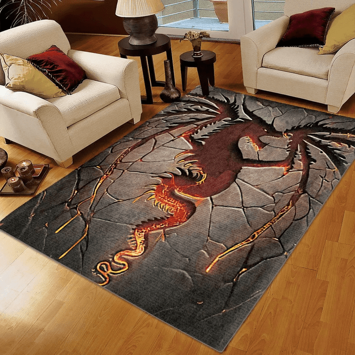 Bearded Dragon Printing Floor Mat Carpet, Police Heart Dragon Area Rug, Dragon Rug, Gifts for Dragon