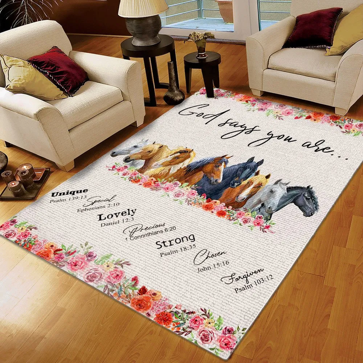 Abstract Horse Area Rug, Horse In Motion Printing Floor Mat Carpet, Horse Rug, God Says You Are Ove Horse Rug, Gifts for God
