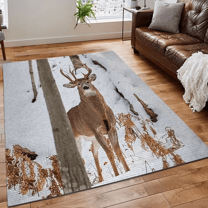 Deer Rug, American Flag Deer Hunting Printing Floor Mat Carpet, Huntings Area Rug, Deer Hunting Rug, Gifts for Deer