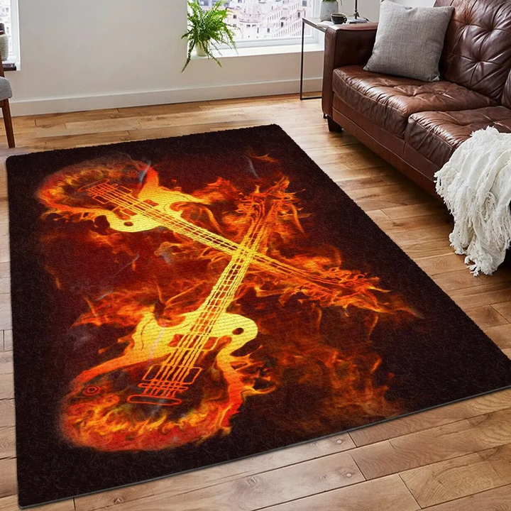 Guitar Heartbeat Printing Floor Mat Carpet, Guitar Printing Floor Mat Carpet, Rock N Roll Rug, Guitar Lover Area Rug, Guitar Rug, Gifts for Guitar