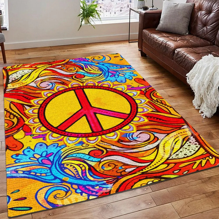 Peaces Area Rug, Peace Love Social Worker Printing Floor Mat Carpet, Bohemian Area Rug, Peace Love Rug, Hippie Peace Rug, Gifts for Hippie