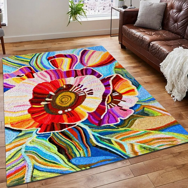 Flower Girl Printing Floor Mat Carpet, Flower Area Rug, Flower Rug, Gifts for Flower