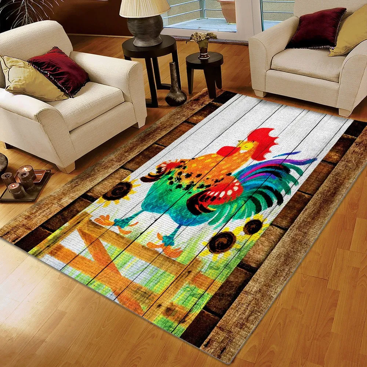 Cocky Rooster Cool Rug, Rooster Printing Floor Mat Carpet, Rooster Colorful High Quality Area Rug, Rooster Rug, Gifts for Rooster