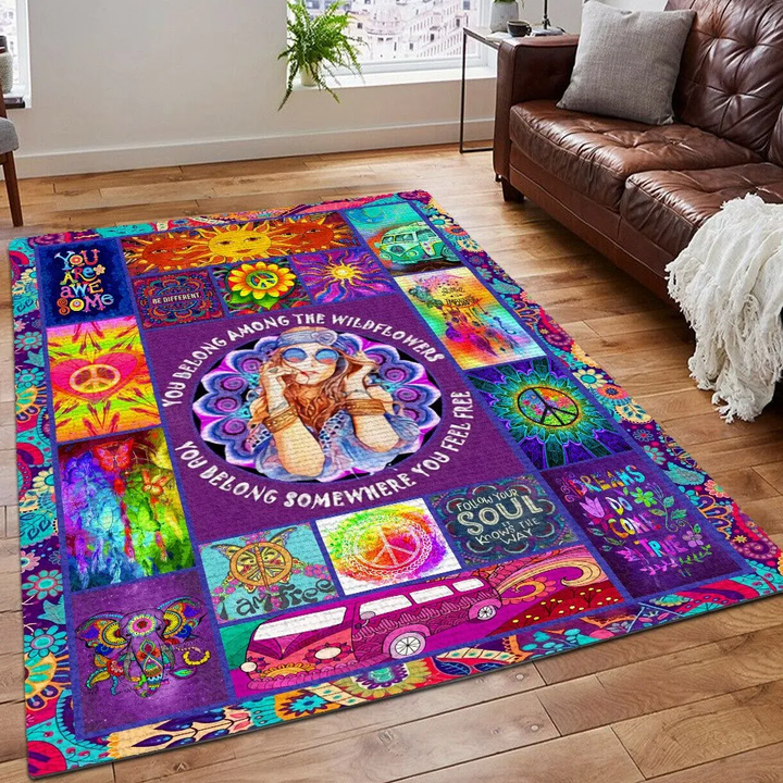 Hippie Design Rug, Bohemian Area Rug, Hippie Printing Floor Mat Carpet, Hippie Rug, Gifts for Hippie