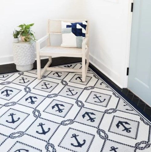 Navy Blue Anchor Rug