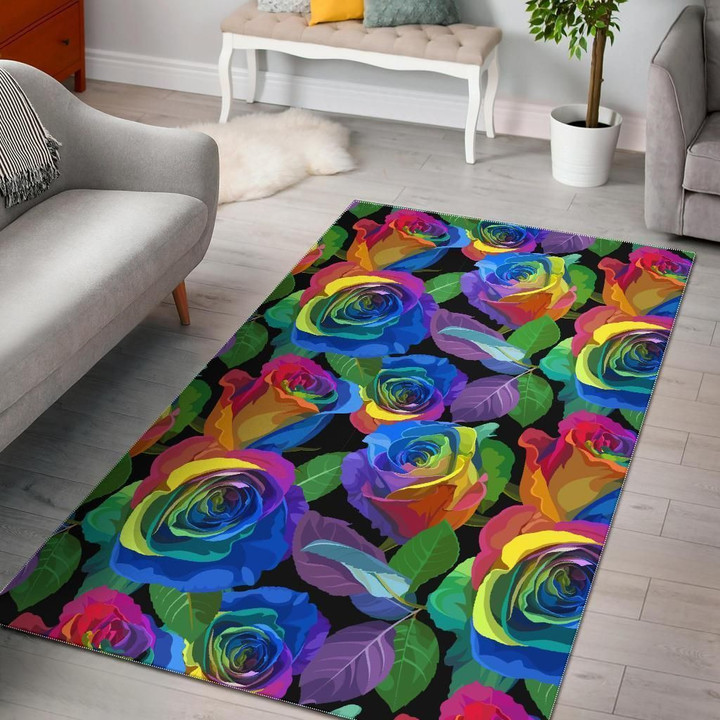 Rose Colorful Rainbow Pattern Print Area Rug