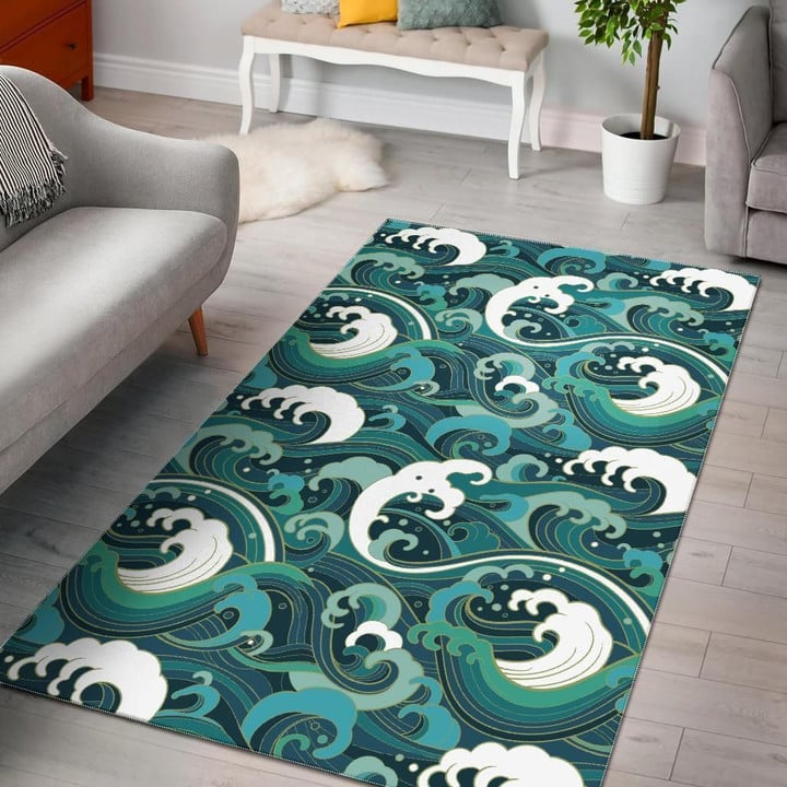 Ocean Wave Pattern Print Area Rug