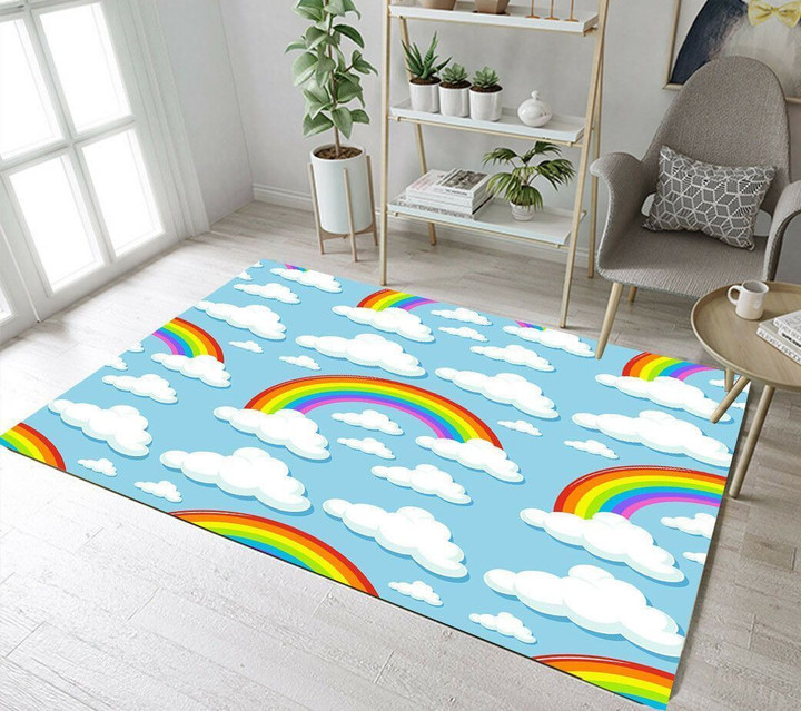 Cartoon Style Rainbow Cloud Rug