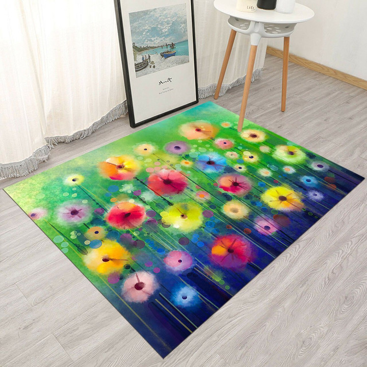 Colorful Watercolor Sun Flowers Rug