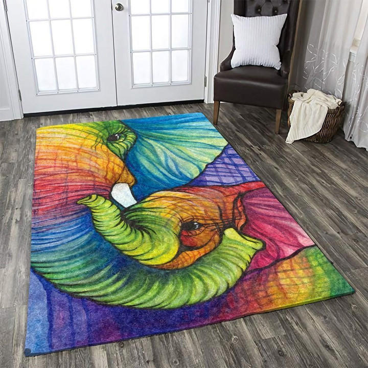 Color Full Mom And Baby Elephant Rug