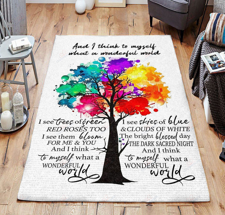 And I Think To Myself What A Wonderful Word Colorful Tree Rug
