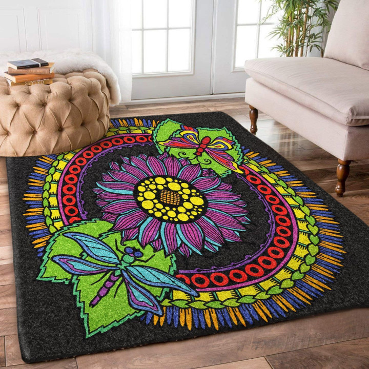 Sunflower Dragonfly Butterfly Hippie Rug