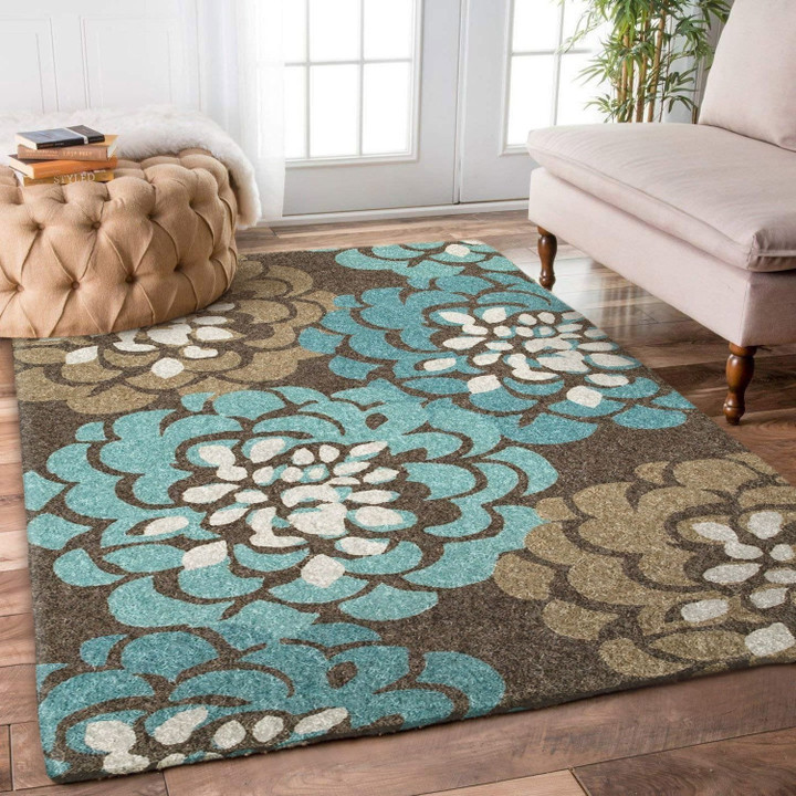 Grey And Blue Floral Rug