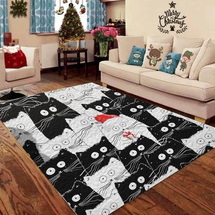 Christmas Black And White Cat Rug
