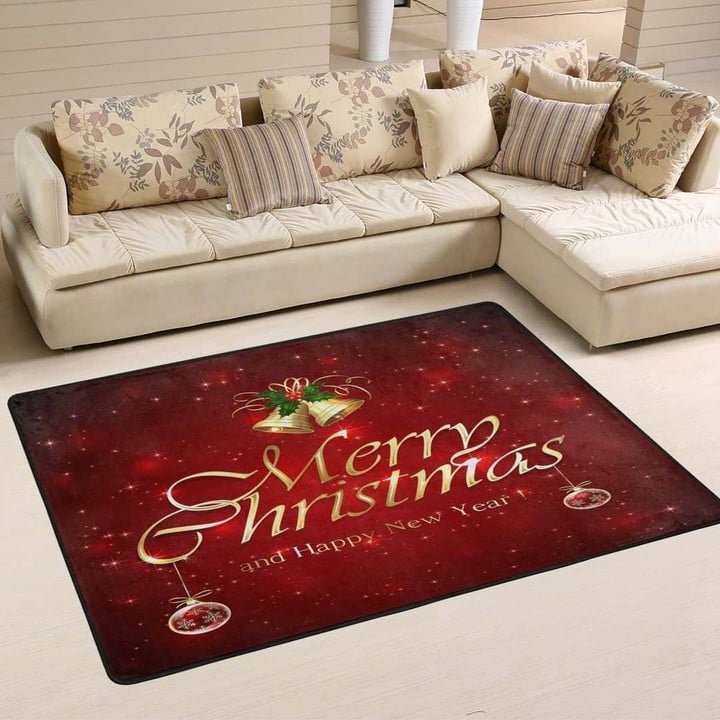 Red Starry Merry Christmas Rug
