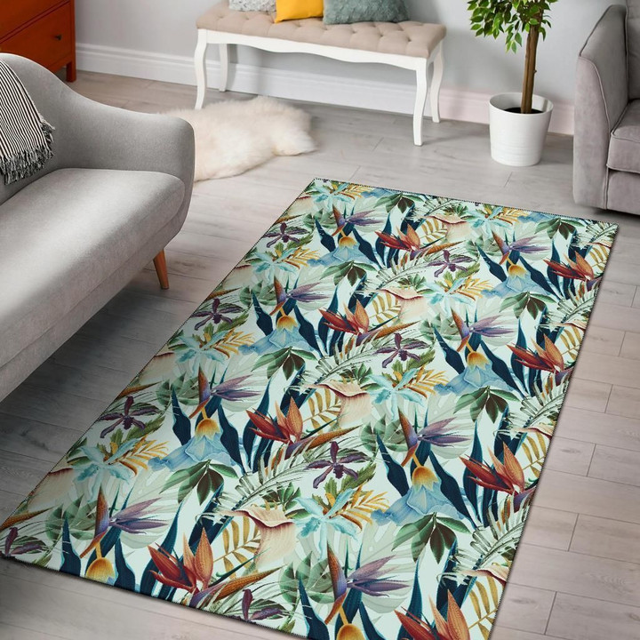 Tropical Flower, Plant And Leaf Pattern Rug