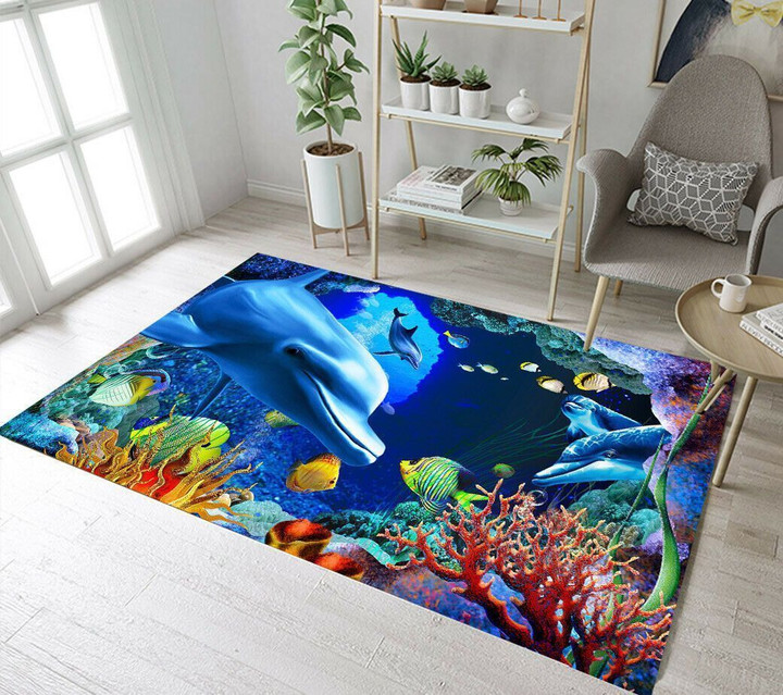 Colorful Seabed Dolphins Rug