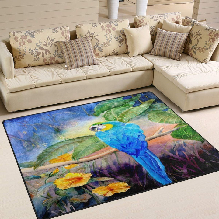 Watercolor Oil Painting Parrot Rug