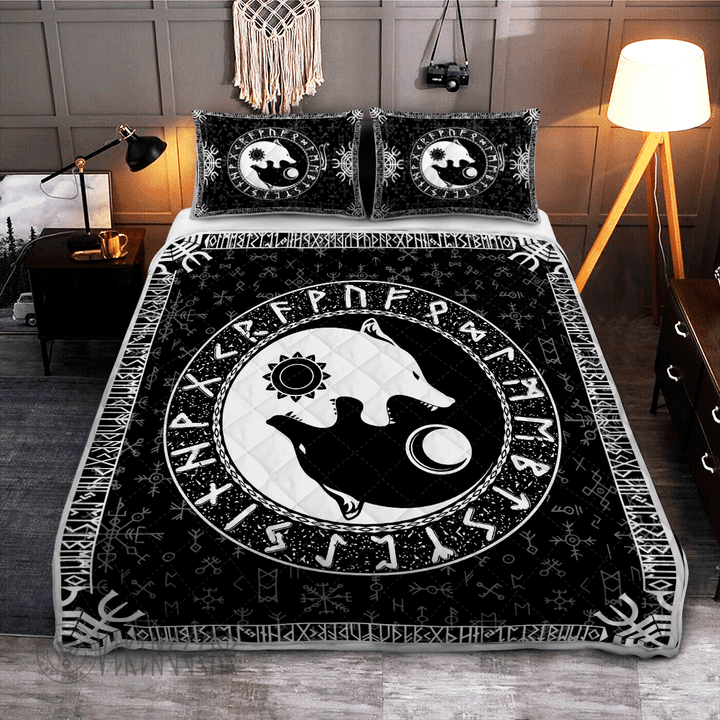 Yin Yang Wolf Viking - Viking Quilt Bedding Set