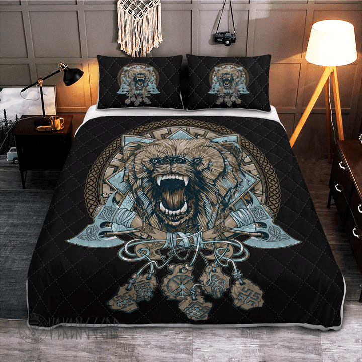 Viking Wolf With Axe - Viking Quilt Bedding Set