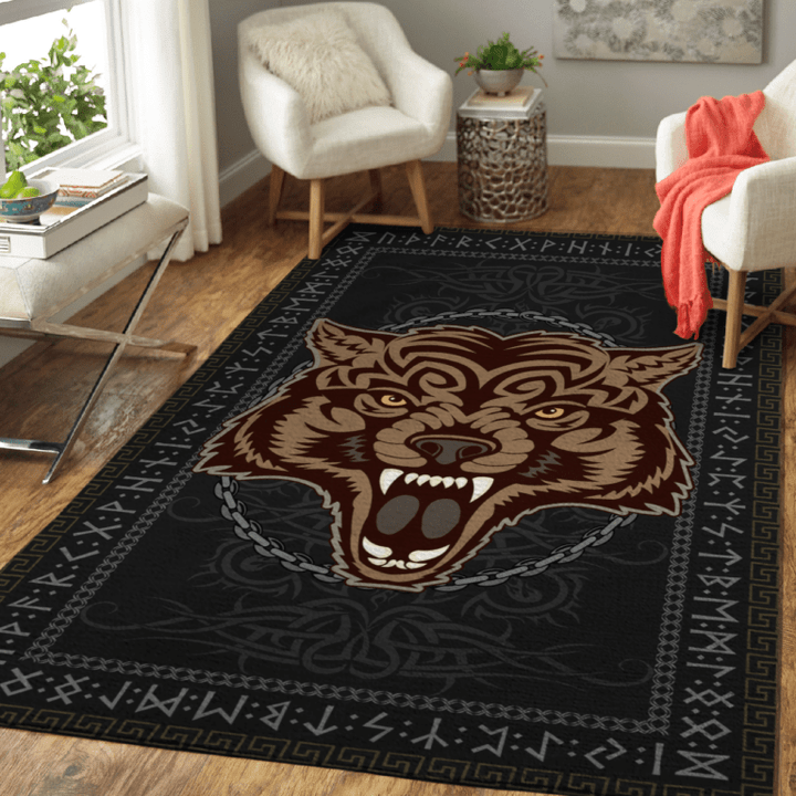 Fenrir Bound by Chains and Sealed by Runic - Viking Area Rug