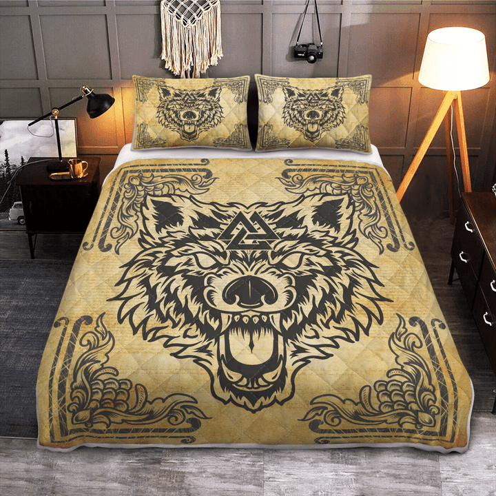 Wolf Valknut - Viking Quilt Bedding Set