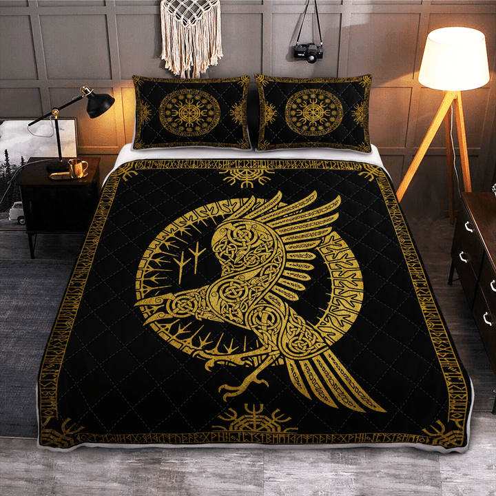 Ravens in Celtic Mythology And Runic - Viking Quilt Bedding Set