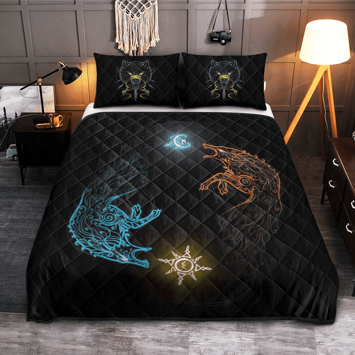Sons Of Fenrir, Hati and Skoll - Viking Quilt Bedding Set
