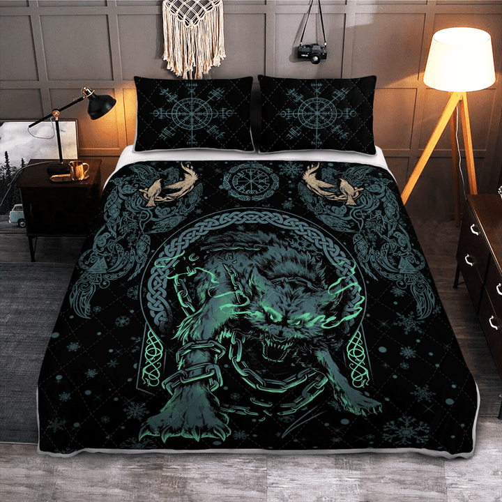Viking Fenrir Wolf - Viking Quilt Bedding Set