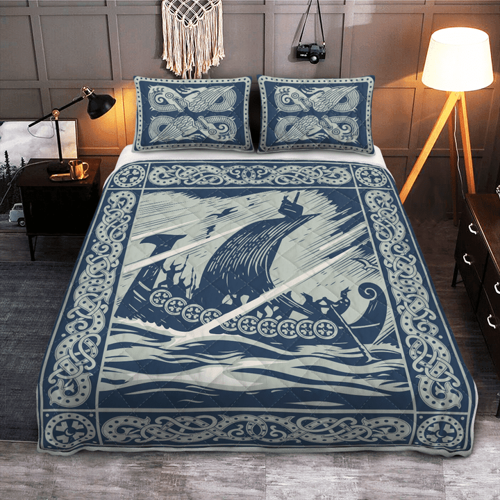 Viking Ship Art - Viking Quilt Bedding Set