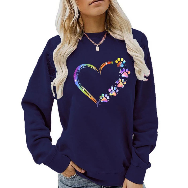 Long Sleeve Cute Casual Dog Paw Print Women Sweatshirt