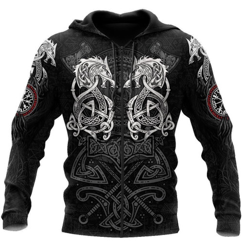 White Fenrir Viking Wolf Tattoo 3D Over Printed Hoodie for Men and Women-ML