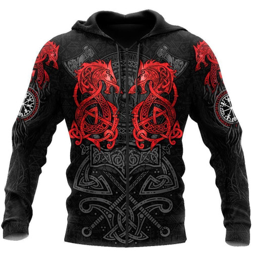 Red Fenrir Viking Wolf Tattoo 3D Over Printed Hoodie for Men and Women-ML
