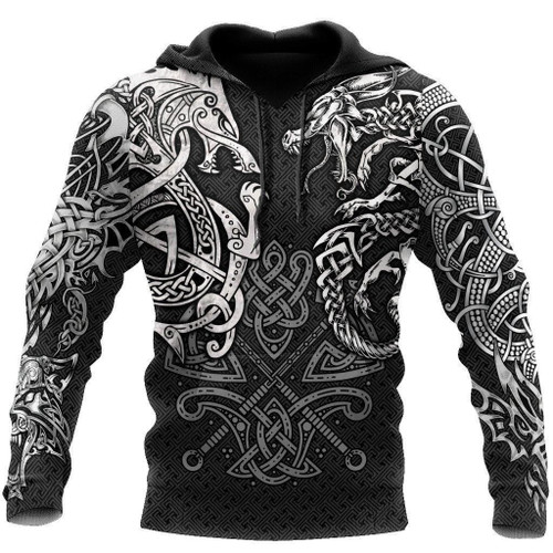 Viking Wolf And Dragon Tattoo 3D All Over Printed Unisex Hoodie-ML