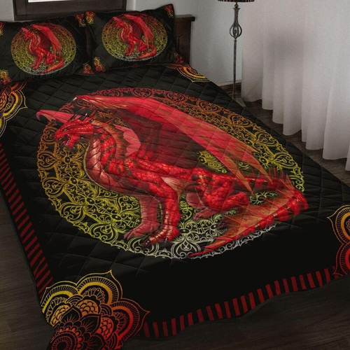 Mandala Red Dragon Quilt Bedding Set-NM