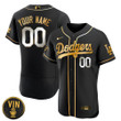 Dodgers Black Limited Vin Scully Patch Gold Custom Jersey - All Stitched