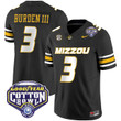 Luther Burden III Missouri Tigers Black Cotton Bowl Patch Jersey - All Stitched