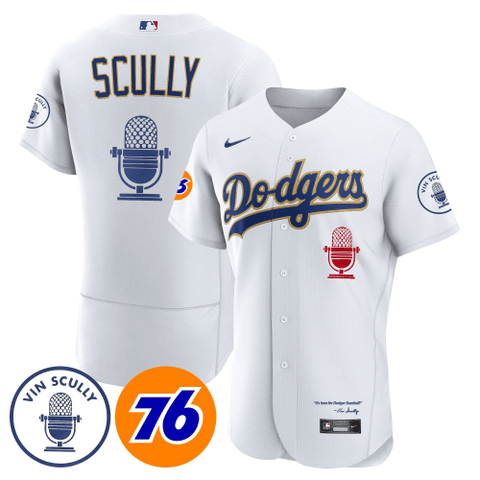 Men's Los Angeles Dodgers Vin Scully 76 Patch Gold Trim Player Jersey