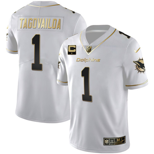 Men's Dolphins White Gold & Black Gold Jersey - All Stitched