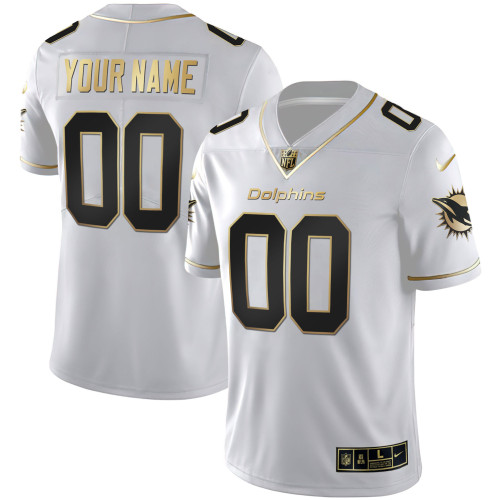 Dolphins White Gold & Black Gold Custom Jersey - All Stitched
