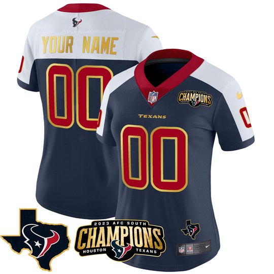 Houston Texans 2023 AFC South Champions Patch Gold Trim Vapor Custom Jersey - All Stitched
