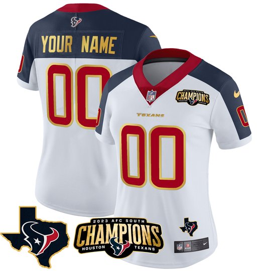 Houston Texans 2023 AFC South Champions Patch Gold Trim Vapor Custom Jersey - All Stitched