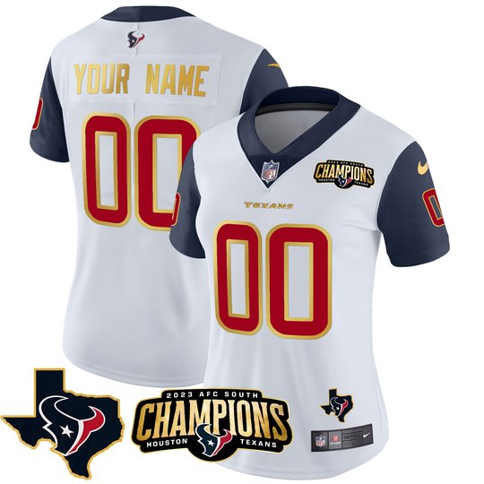 Houston Texans 2023 AFC South Champions Patch Gold Trim Vapor Custom Jersey - All Stitched