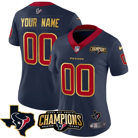 Houston Texans 2023 AFC South Champions Patch Gold Trim Vapor Custom Jersey - All Stitched