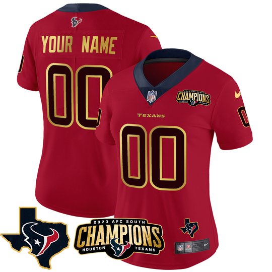 Houston Texans 2023 AFC South Champions Patch Gold Trim Vapor Custom Jersey - All Stitched