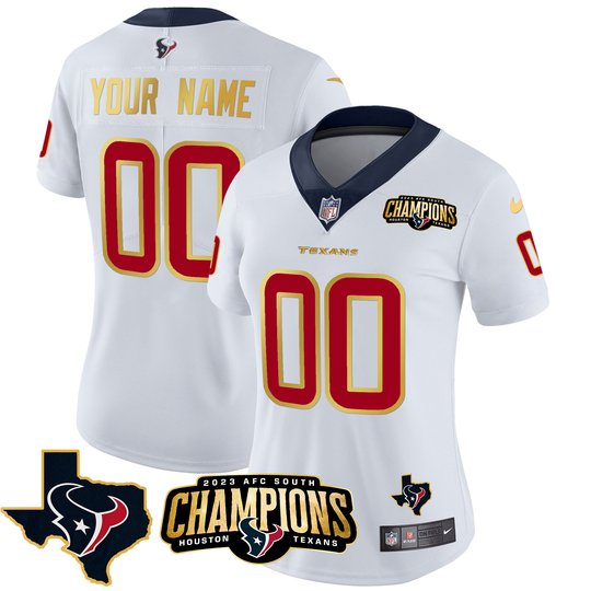 Houston Texans 2023 AFC South Champions Patch Gold Trim Vapor Custom Jersey - All Stitched