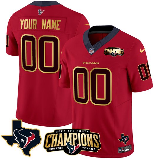 Houston Texans 2023 AFC South Champions Patch Gold Trim Vapor Custom Jersey - All Stitched