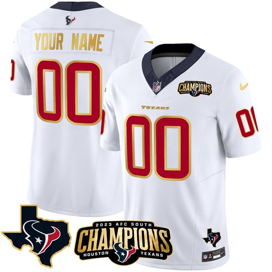 Houston Texans 2023 AFC South Champions Patch Gold Trim Vapor Custom Jersey - All Stitched