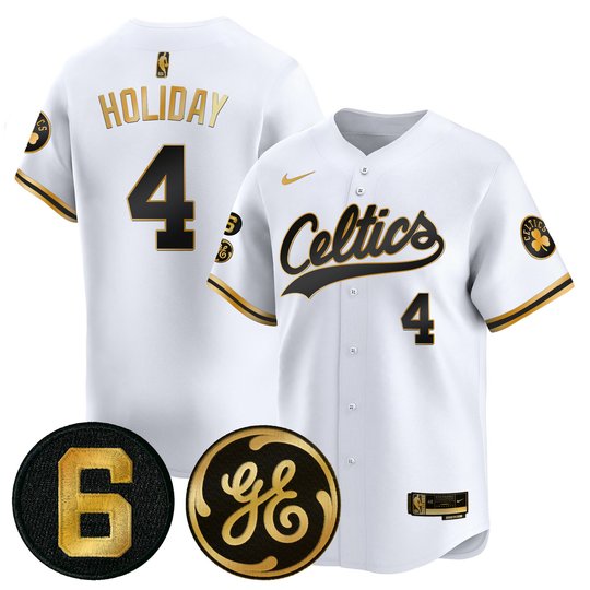 Men's Boston Celtics Bill Russell & John Havlicek Patch Baseball Jersey - All Stitched